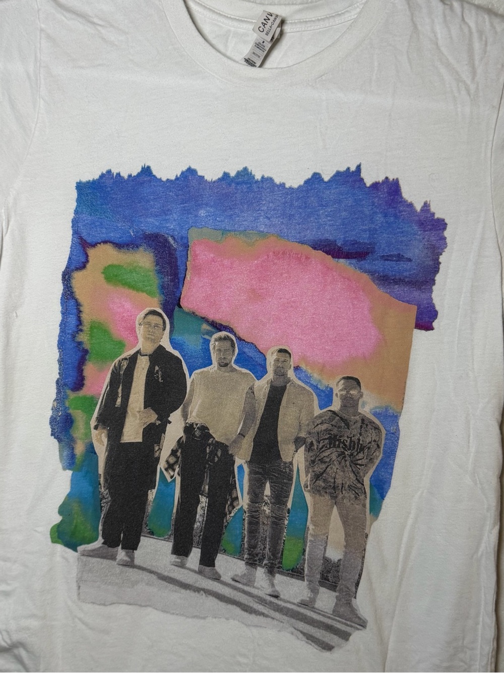 Bella Canvas White Short-Sleeve Tee with Pink Blue Green Abstract Big Time Rush